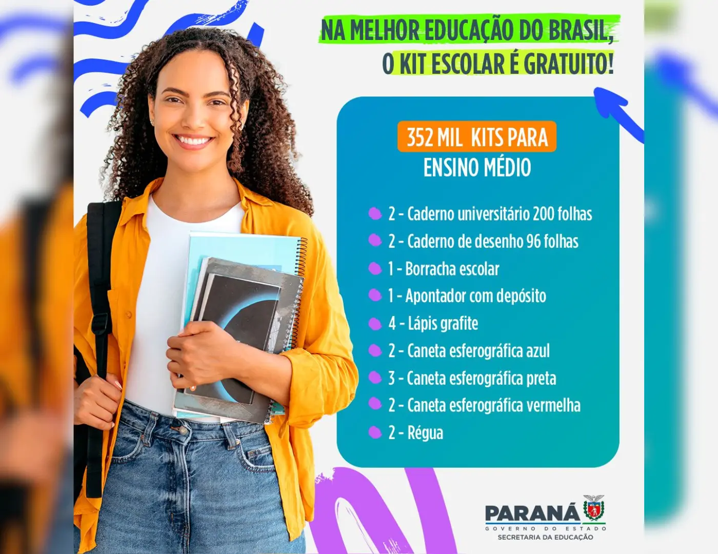 352 mil kits para o Ensino Médio