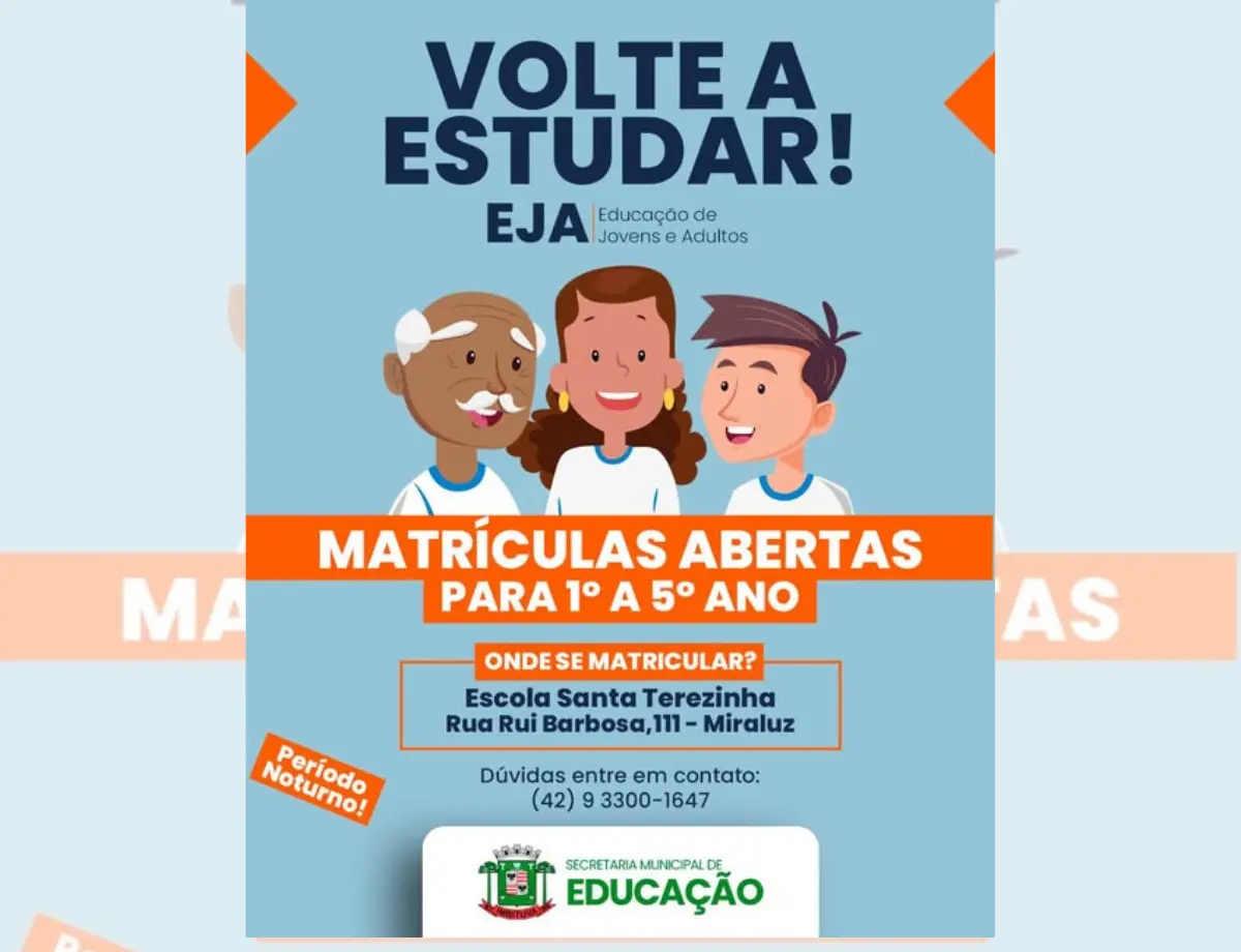 Matrículas abertas para o EJA em Imbituva